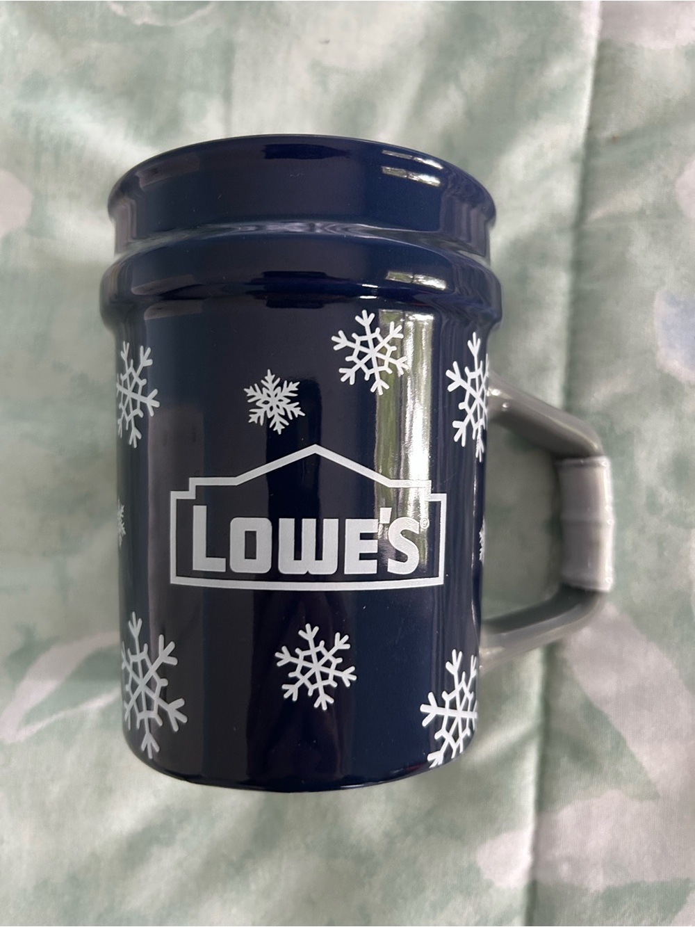Lowes Bucket Mug Navy Blue Snowflakes 2025 16 oz